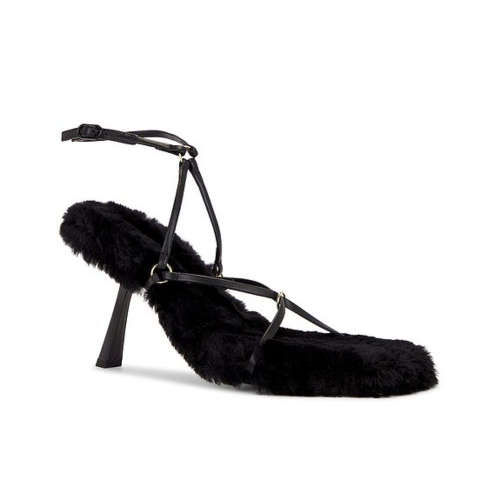 STUDIO AMELIA Black Fur Strappy Heels